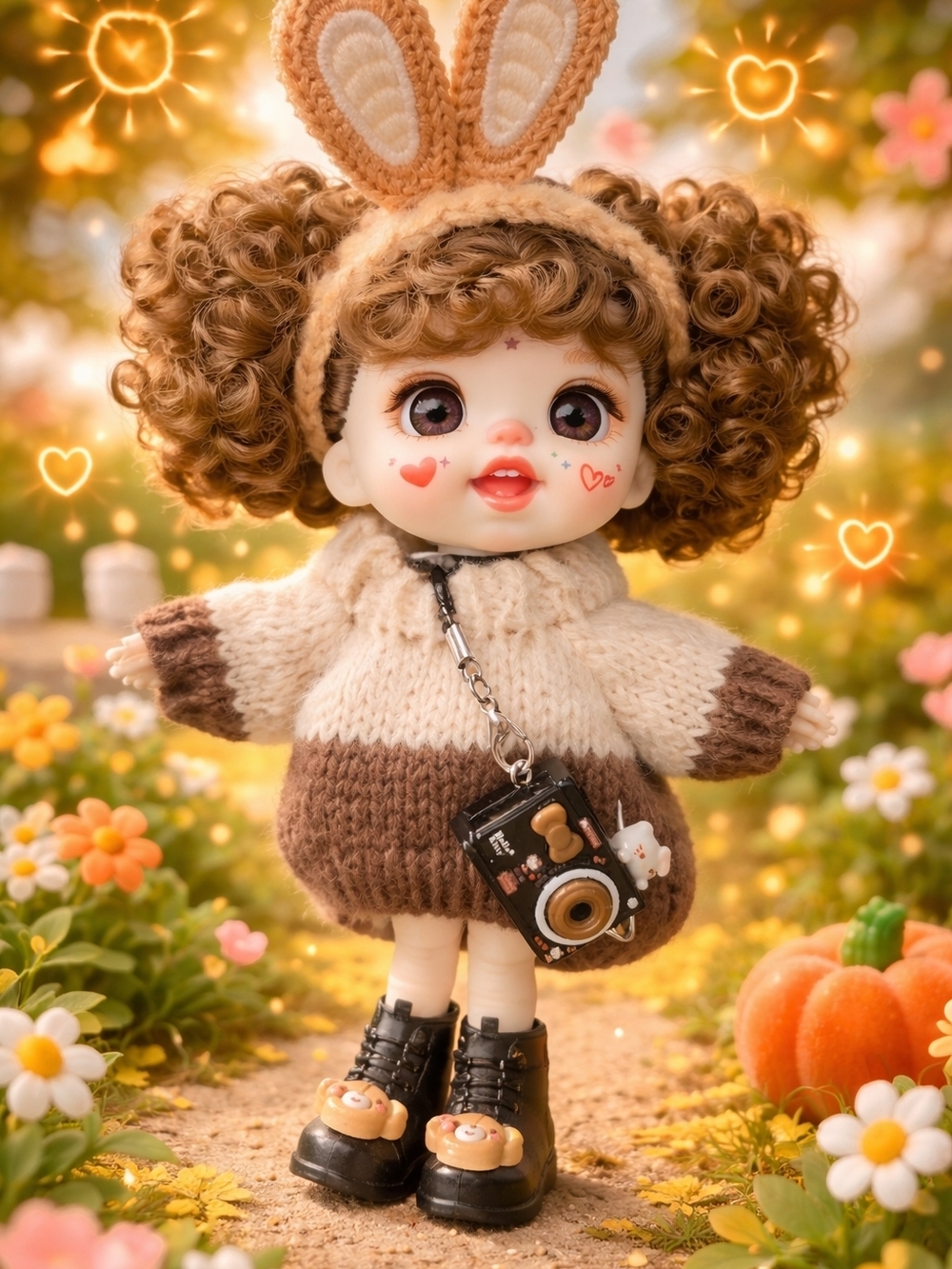 Luolifen Adorable Brown & Cream Bunny Knit Doll Outfit